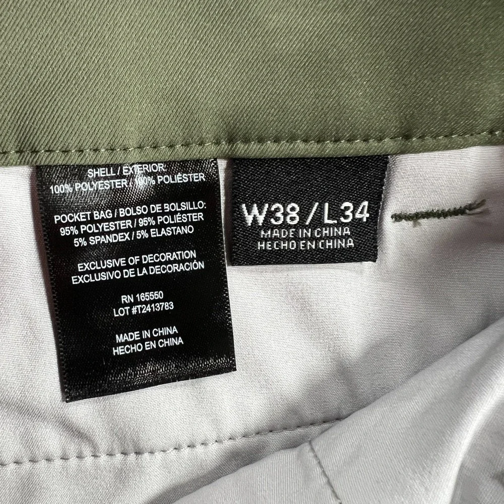 32 Degrees Cool Performance Pants Mens 38x34 Green Chino Golf Casual Comfort New